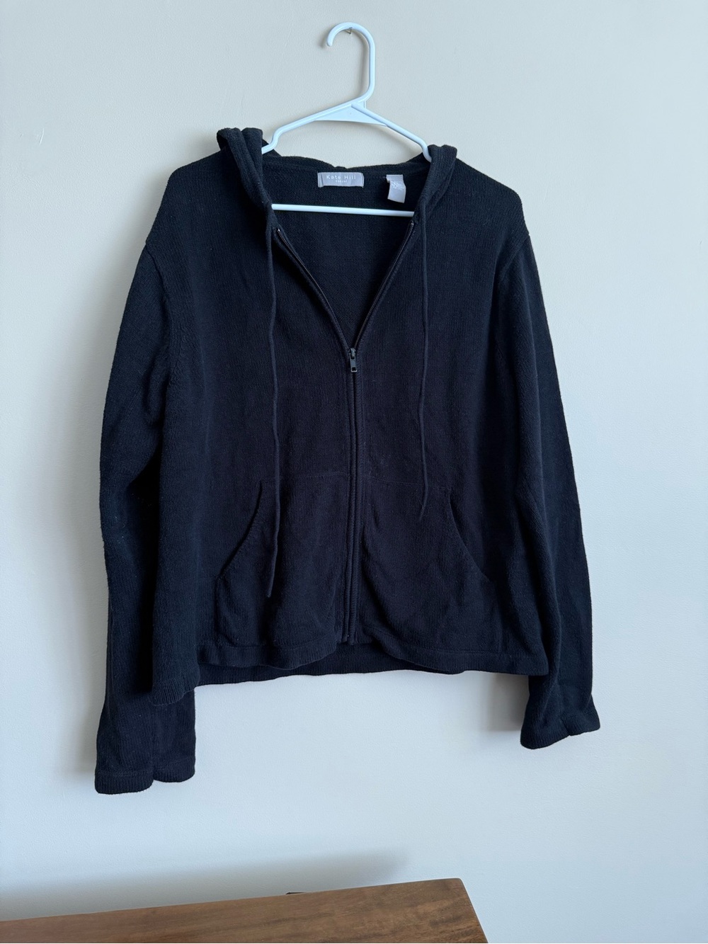 Kate Hill Black knit Zip-Up Hooded Sweatshirt size Large